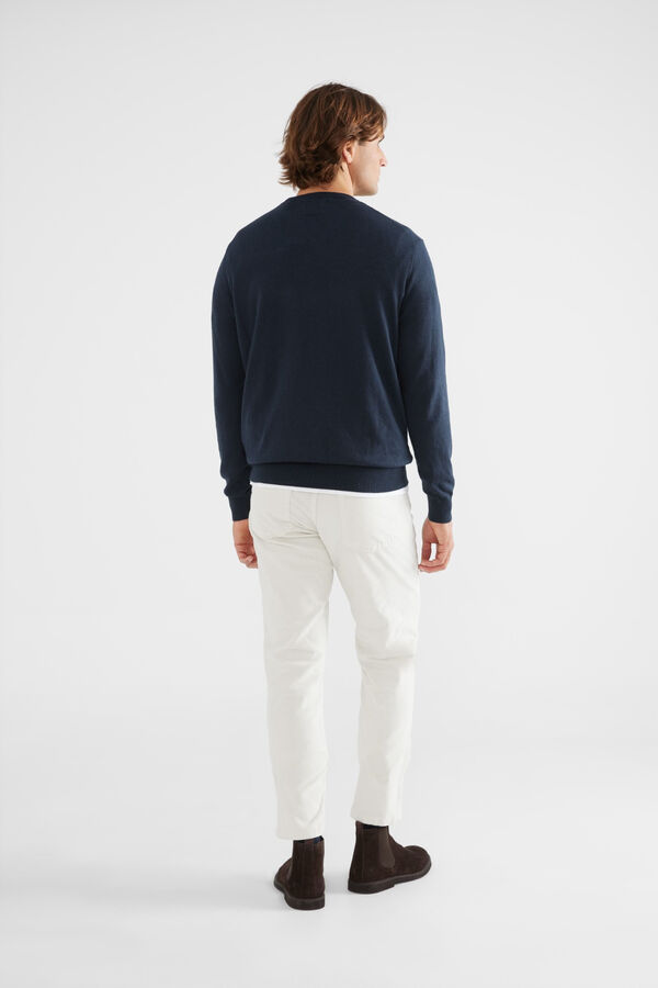 Silbon Plain dark blue crew neck jumper Blue