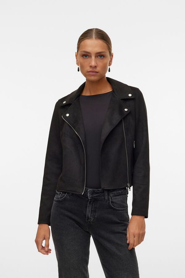 Vero Moda Blus&atilde;o em camur&ccedil;a com tachas Preto