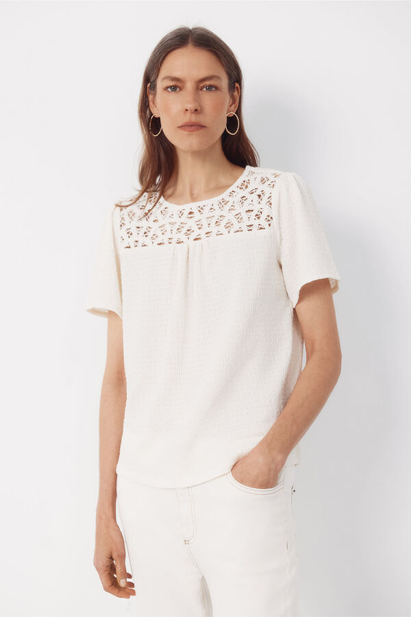 Cortefiel Combined guipure top Ivory