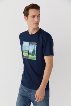 Cortefiel T-shirt paisagem Van Gogh Azul