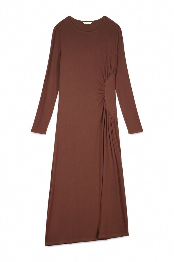 Slowlove Vestido de malha com franzido lateral Castanho