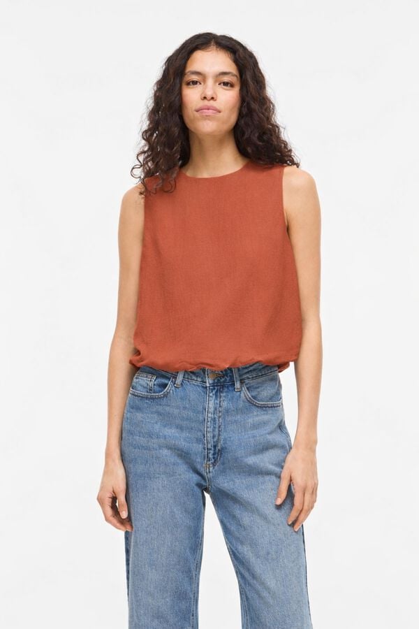 Vila Top de linho efeito bal&atilde;o Vermelho