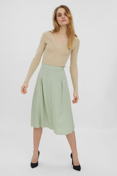 Cortefiel Fluid midi linen skirt Green