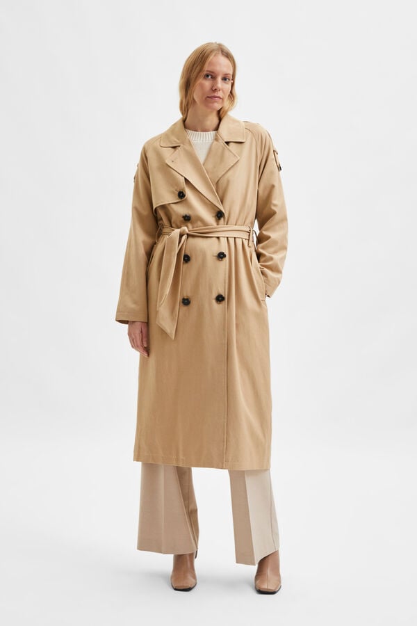 Cortefiel Classic long trench coat made of LYOCELL TENCEL Brown