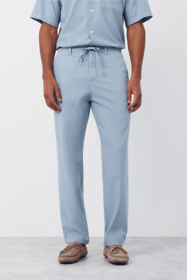Cortefiel Trousers with elastic waistband and regular drawstrings Blue