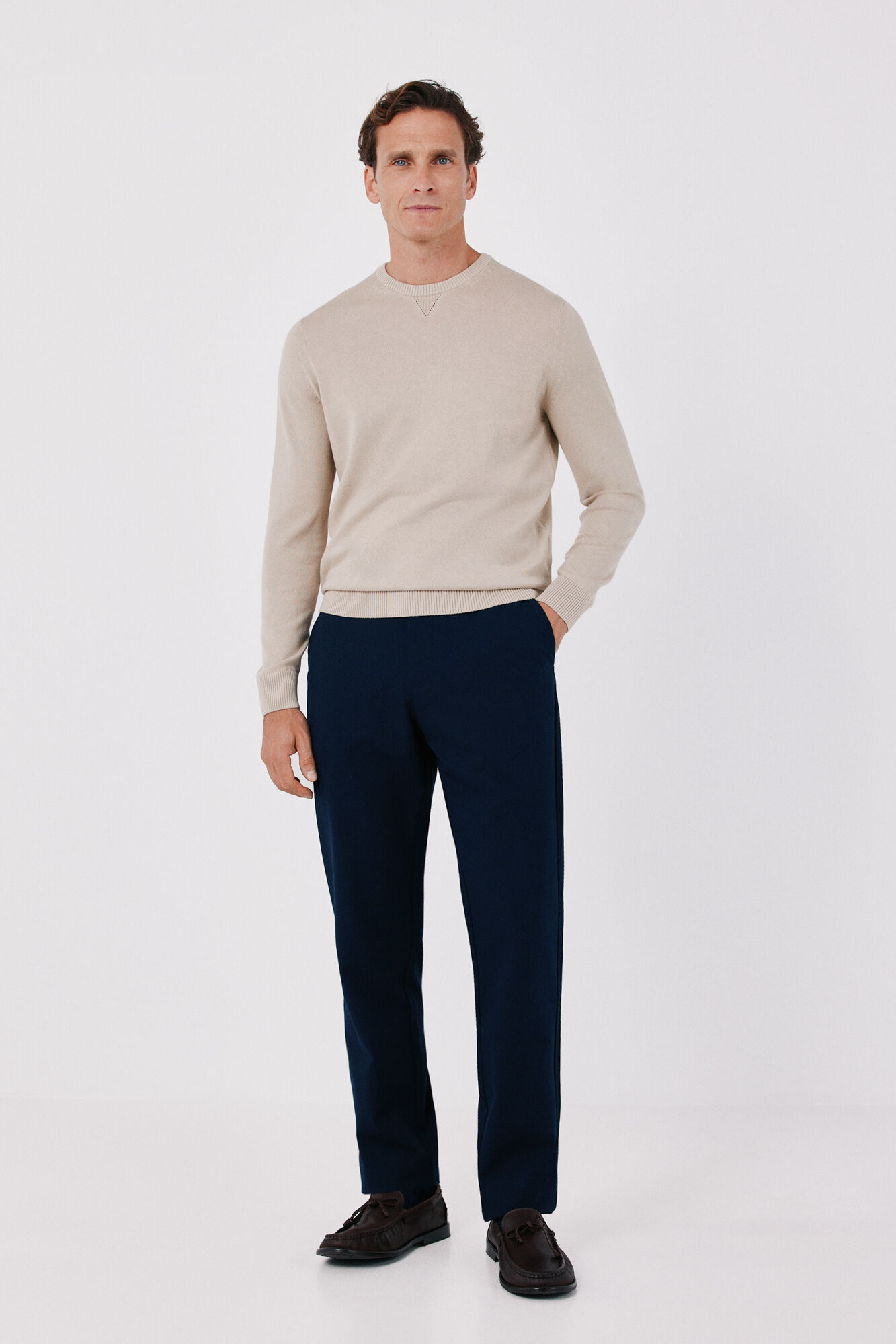 Cortefiel Cotton fine knit round neck jumper