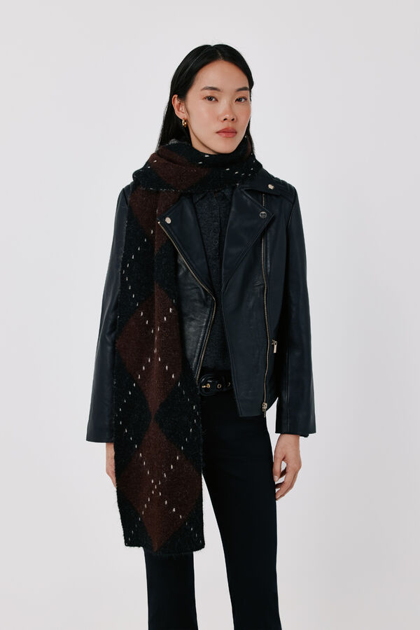 Cortefiel Leather zip fastening jacket Black