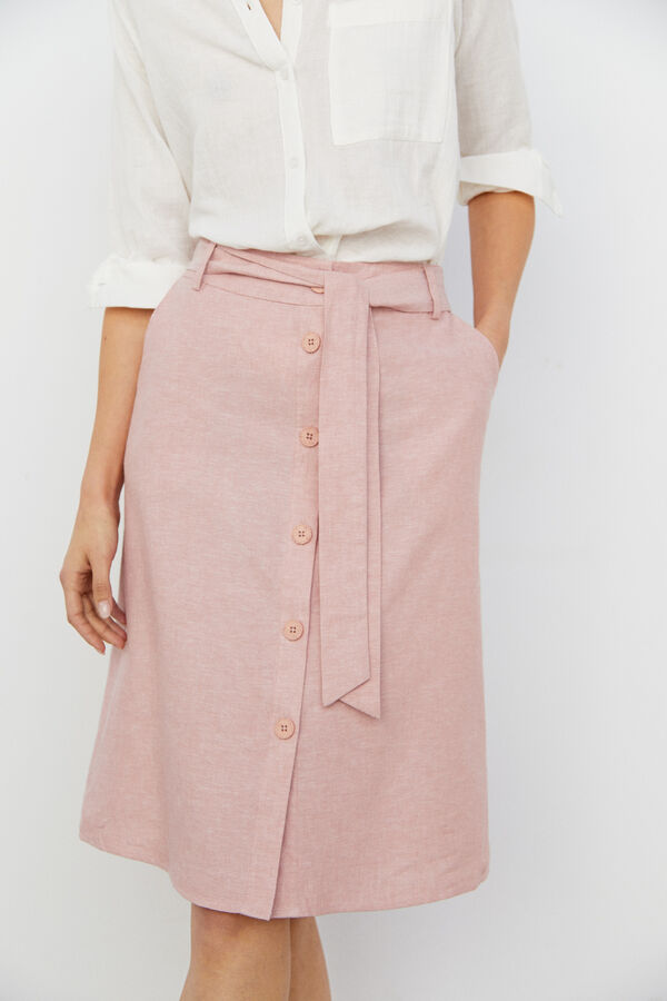 Cortefiel Midi layer skirt in linen blend. Pink