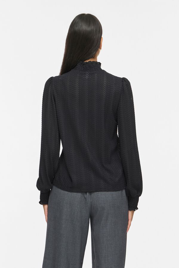 Vila High neck textured blouse Black