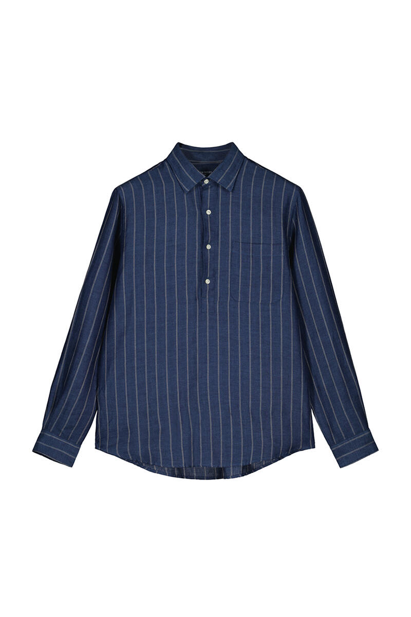Cortefiel Striped cotton linen shirt Navy