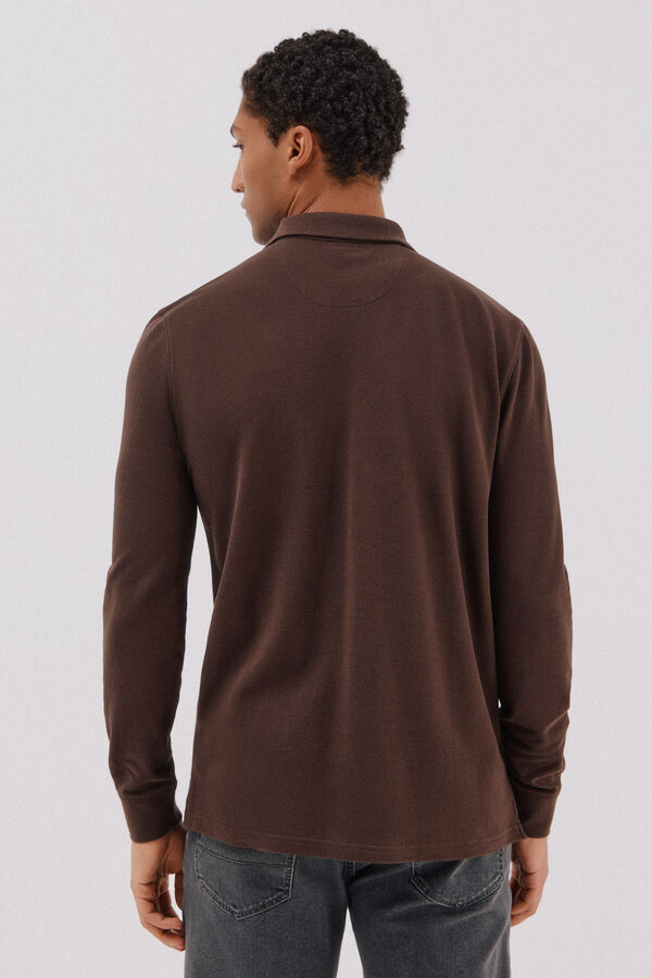 Cortefiel Essential long-sleeved polo shirt Dark brown