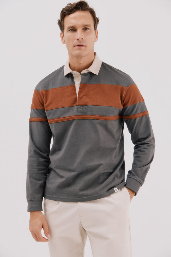 Cortefiel Polo rugby bloques Gris
