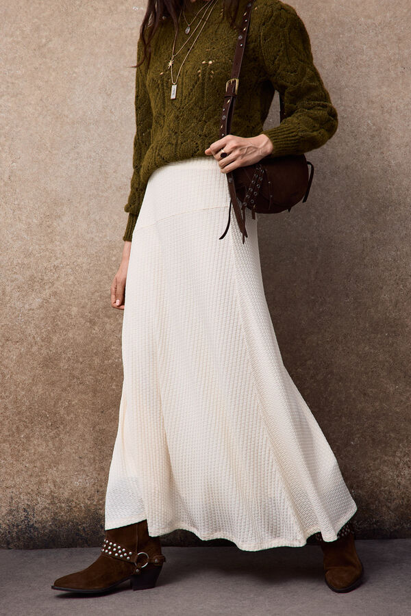 Slowlove Falda capa de punto Marfil
