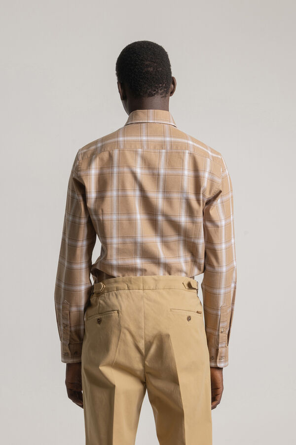 PuroEGO Camisa xadrez de algodão slim fit Castanho