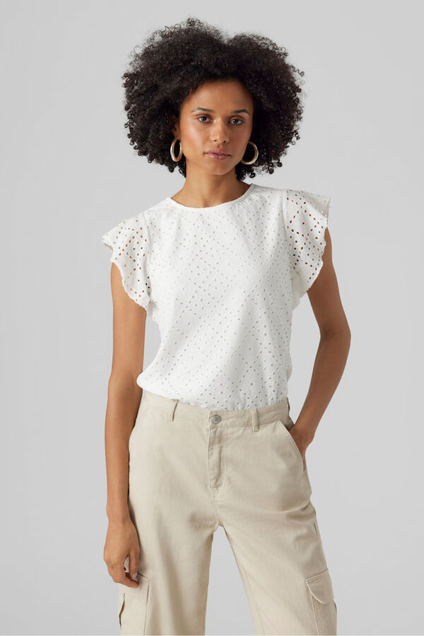 Vero Moda Top vazado com mangas de folhos Branco