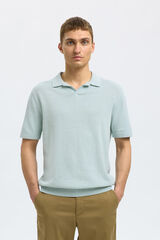 Selected short sleeve linen polo shirt Blue