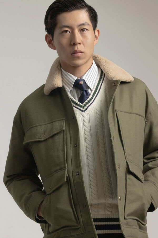 PuroEGO Jaqueta de trabalho com gola de borrego Verde