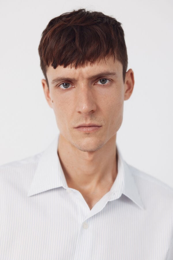 Cortefiel Tencel cotton striped dress shirt Blue