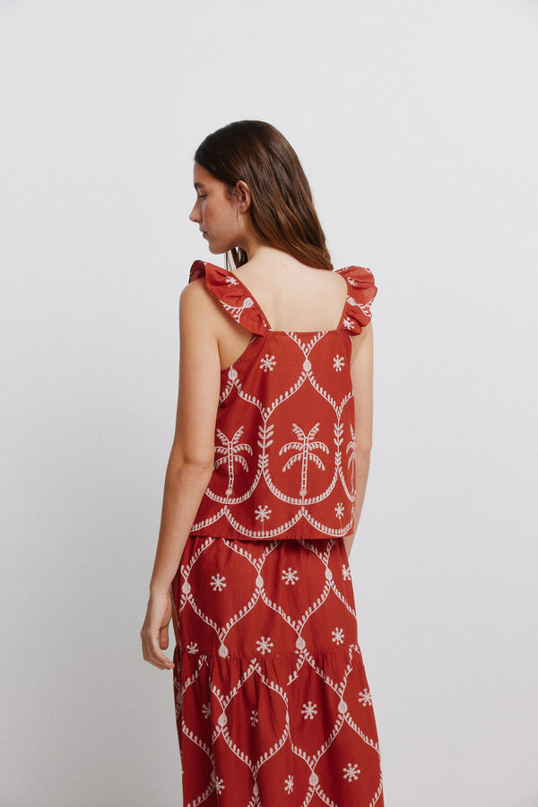 Vila Embroidered ruffle strap top Orange