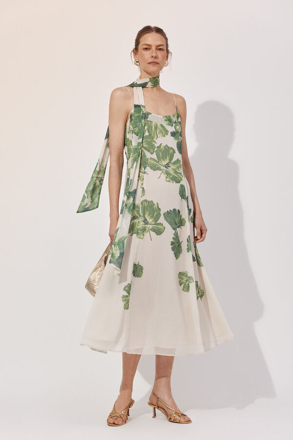 Cortefiel long dress with positional print Printed white