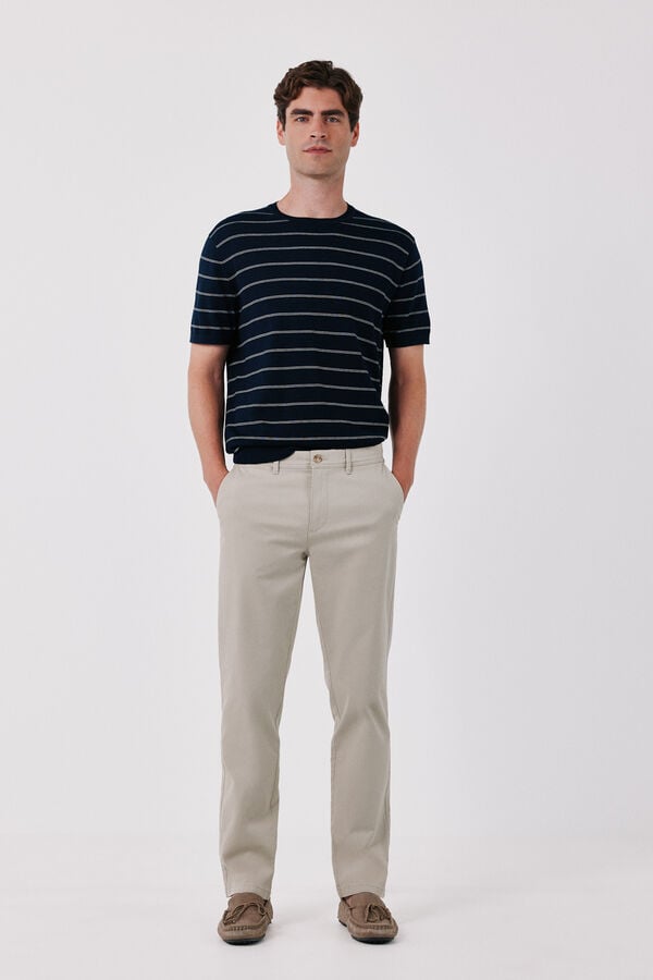 Cortefiel Striped cotton short sleeve jersey-knit T-shirt Navy