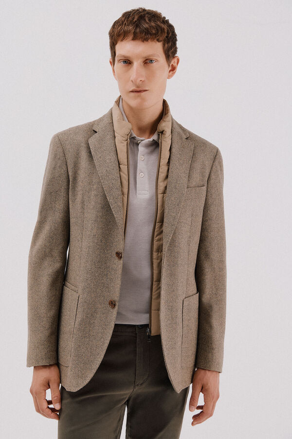 Cortefiel Wool blazer with removable lining Beige