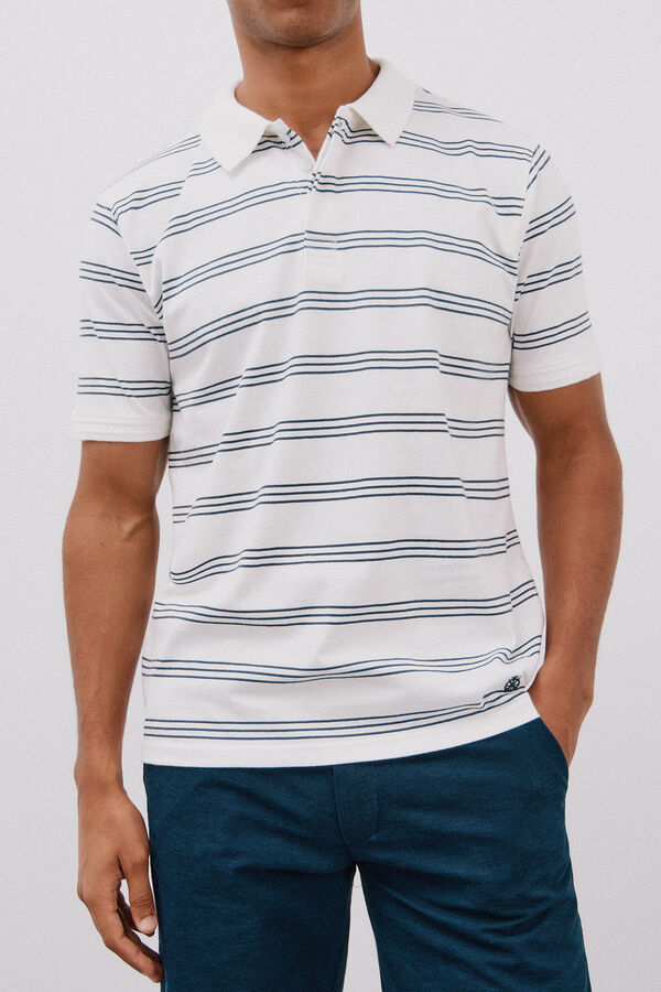 Cortefiel striped polo shirt with structured neck White