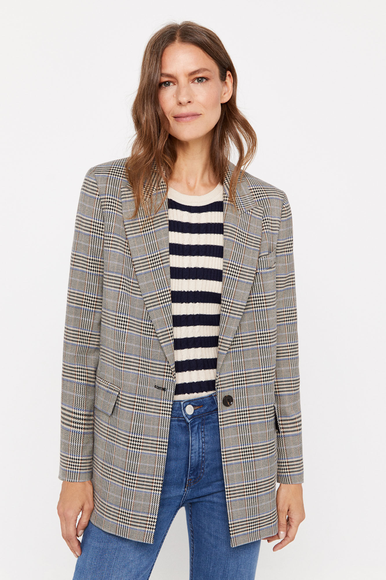 Blazer tejido cuadro gales Americanas y blazers de mujer Cortefiel