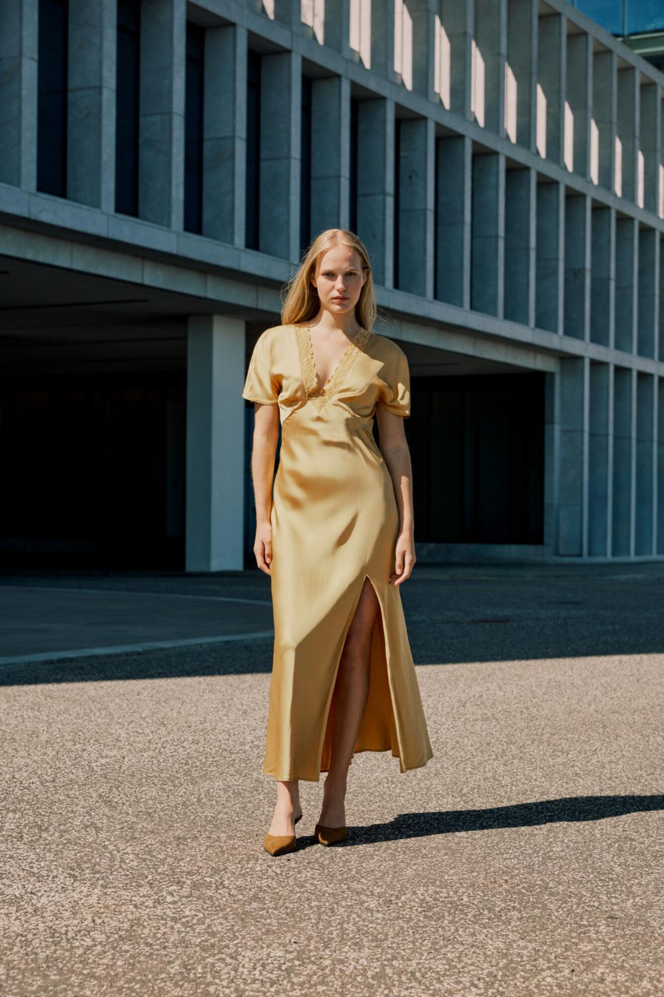 Vila Satin-finish lace party dress