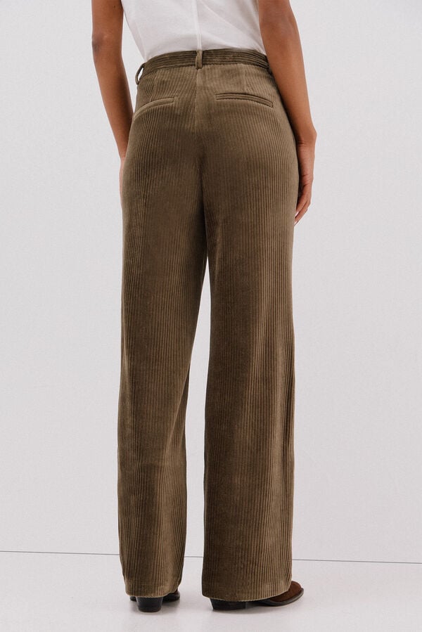 Cortefiel Calças femininas de veludo larga Verde