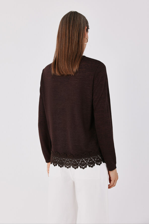 Cortefiel Guipure hem T-shirt Dark brown