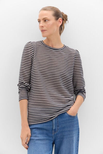 Cortefiel Striped top with gathered sleeves Printed blue