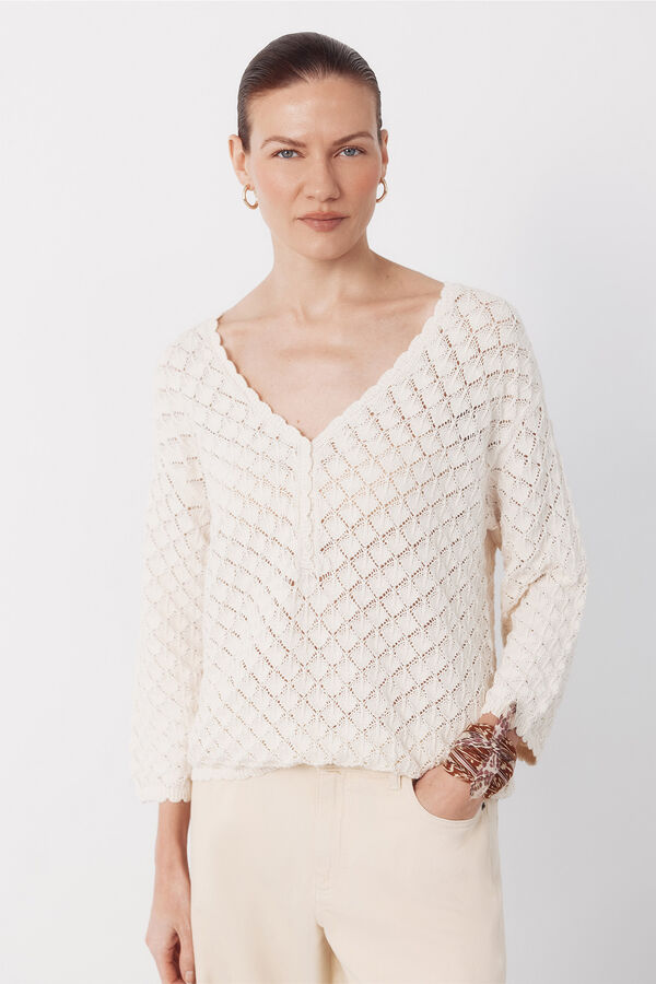 Cortefiel Openwork button jumper Ivory