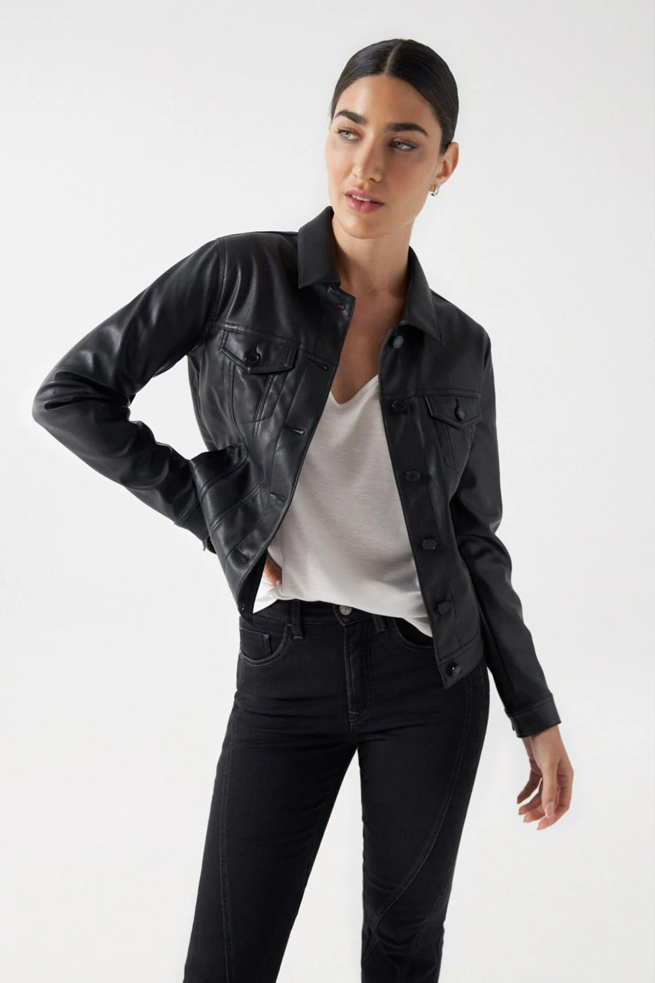 Slim faux leather jacket