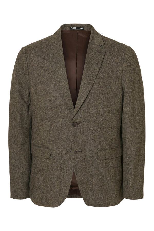 Selected Blazer de lã slim fit Castanho