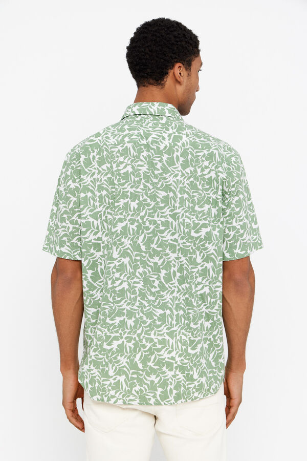 Cortefiel Printed slub cotton shirt Dark green