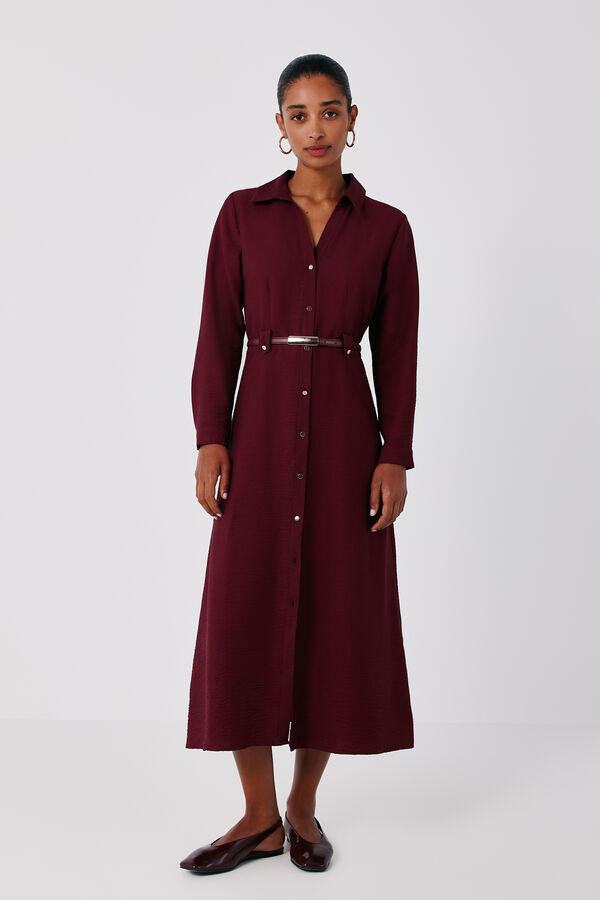 Cortefiel Midi shirt dress with belt Maroon