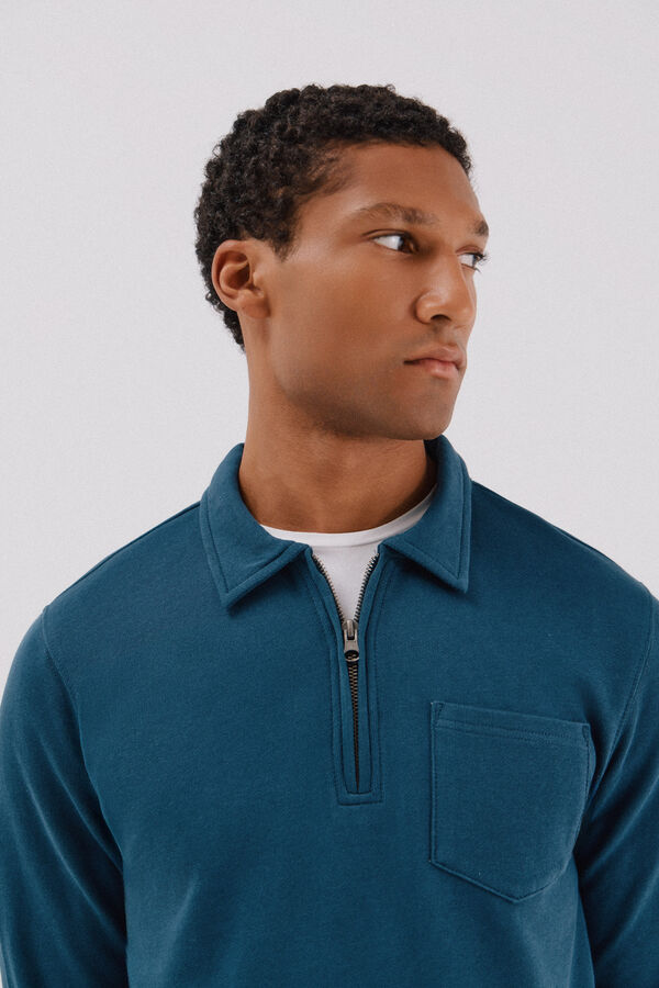 Cortefiel Polo shirt neck sweatshirt  Blue