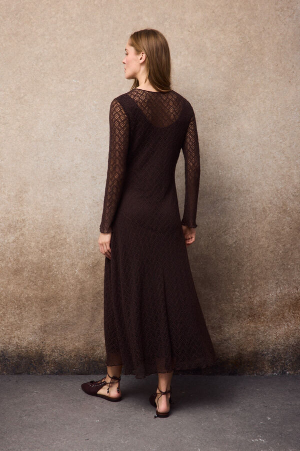 Slowlove Vestido de renda Castanho