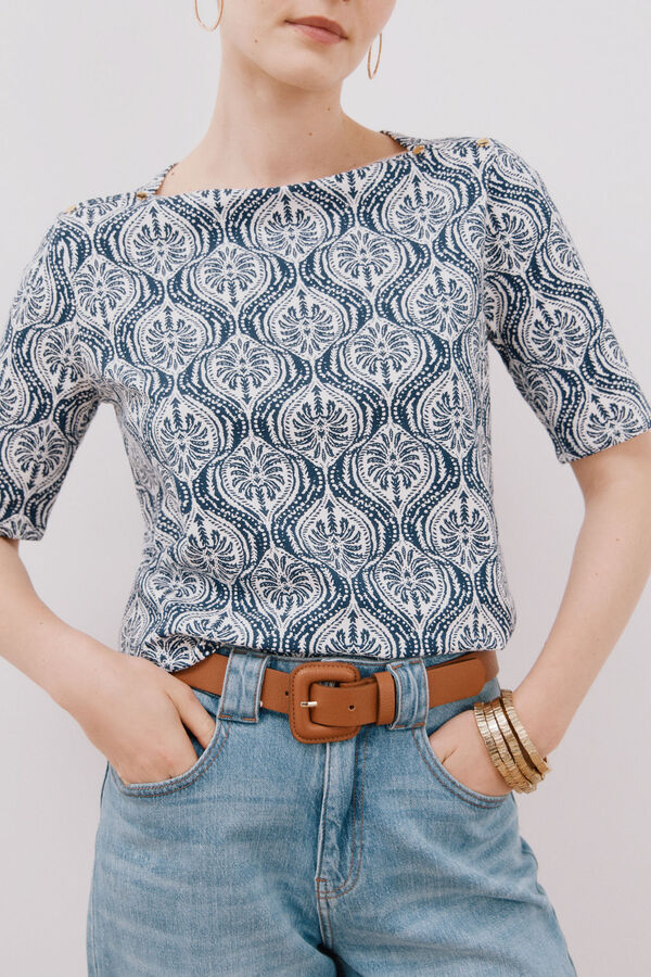 Cortefiel Essential boat neck T-shirt Blue