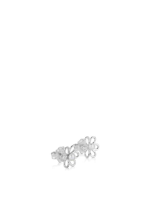 Cortefiel Pendientes flor de plata y perlas cultivadas Gris