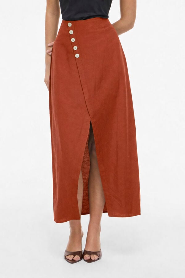 Vila Saia midi cruzada de linho Vermelho