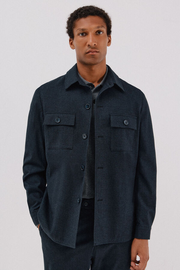 Cortefiel Micro-check cotton overshirt Navy