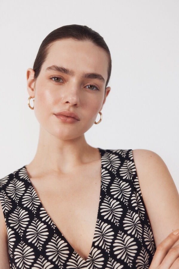 Cortefiel Long pleated top Printed grey