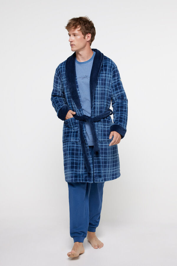 Privata Checked navy robe Blue