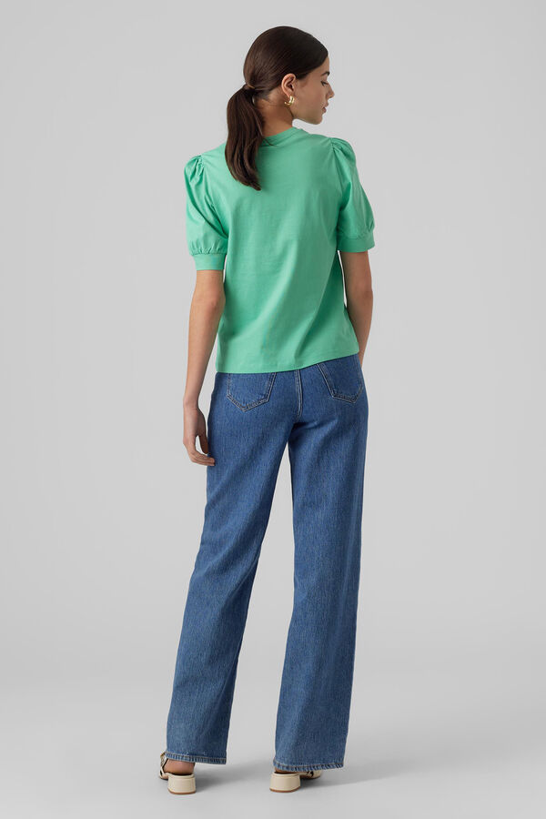 Cortefiel Puffed sleeved cotton top Green
