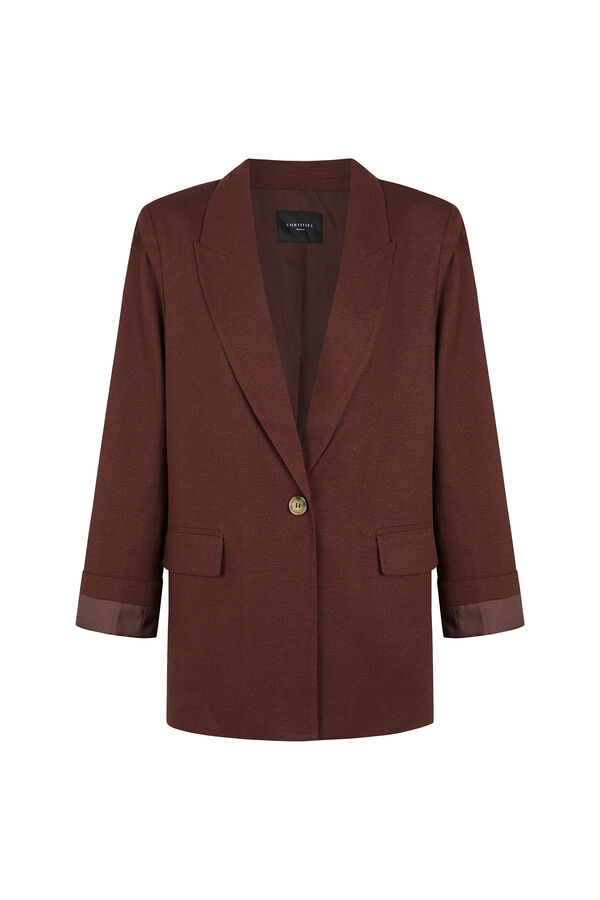 Cortefiel Blazer fabric with linen Dark brown