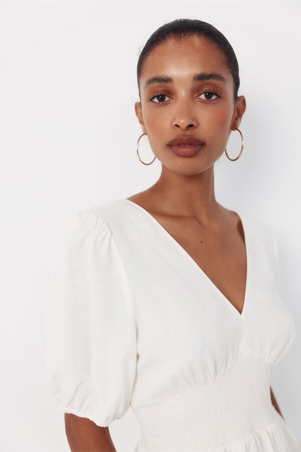 Cortefiel White V-neck blouse Ivory