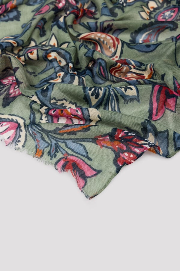 Cortefiel Multicoloured floral scarf Printed green