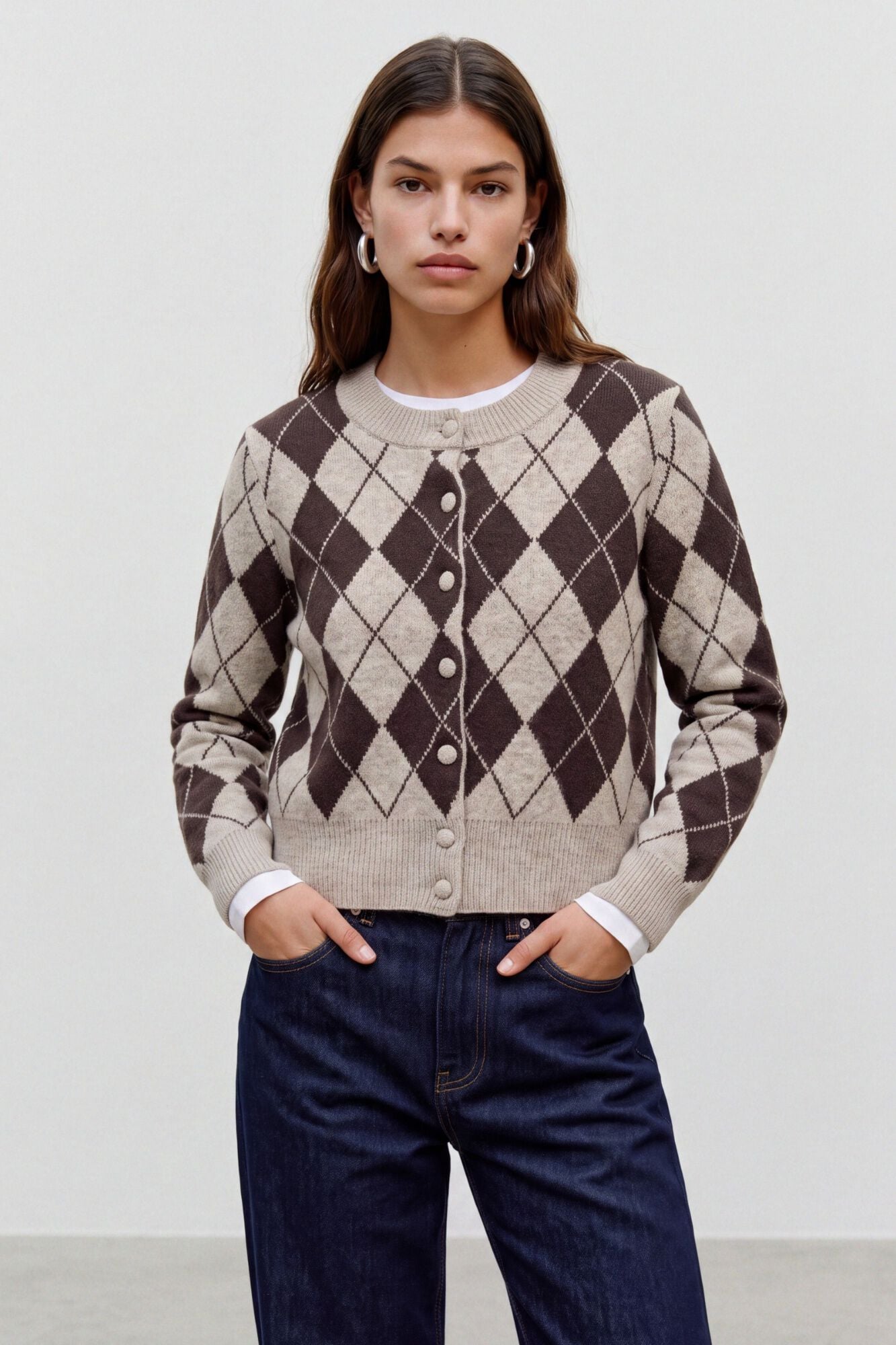 Vero Moda Casaco de malha losangos gola redonda